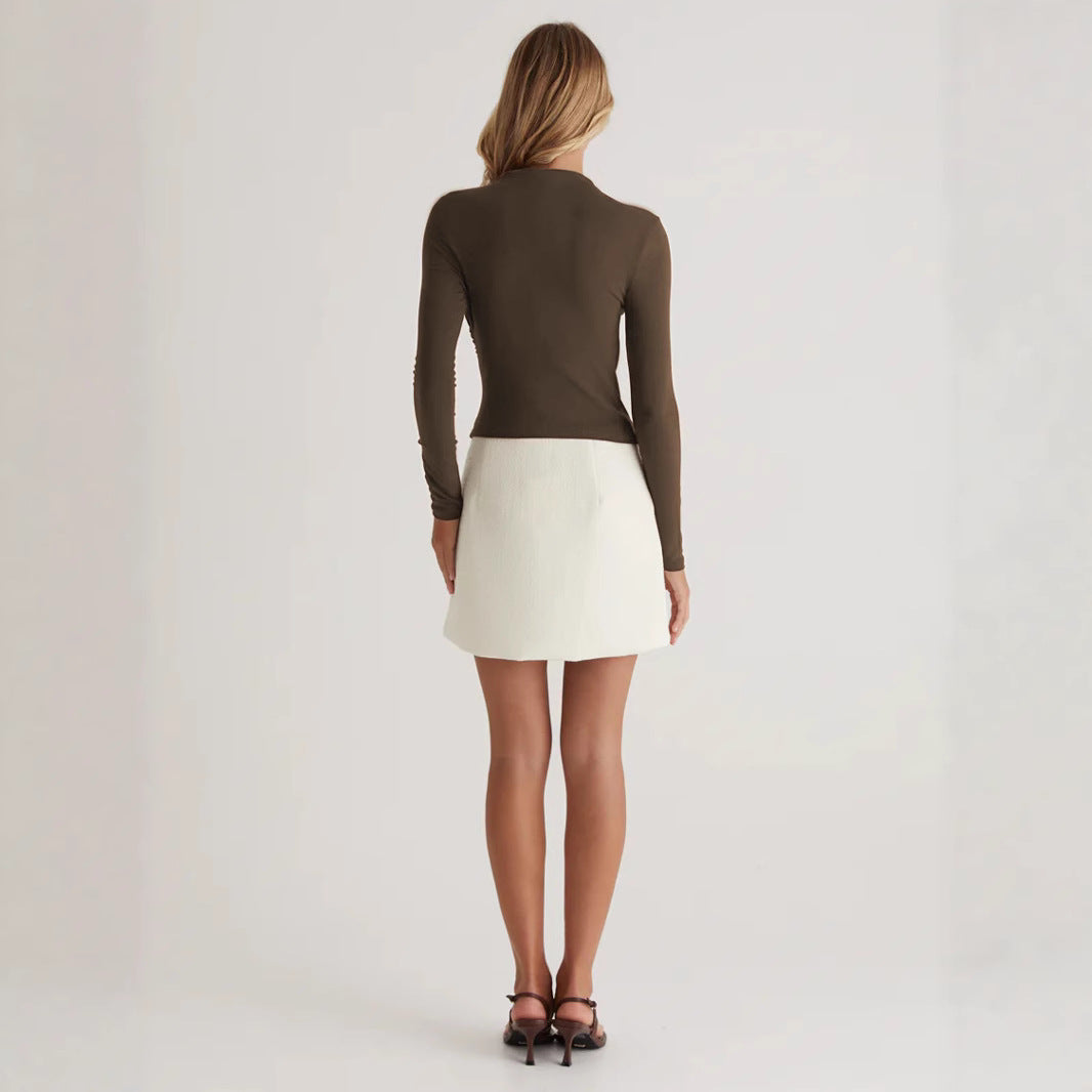 Women's Long Sleeve Shirt with Elegant Wrap Design and High Neck Collar Chic und Stil