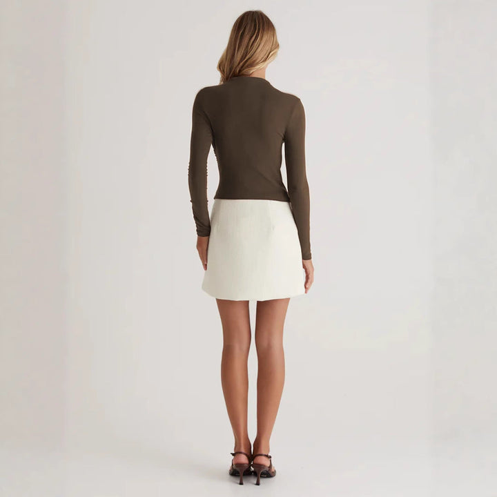 Women's Long Sleeve Shirt with Elegant Wrap Design and High Neck Collar Chic und Stil