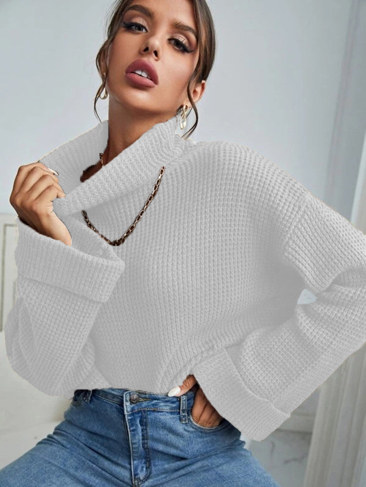 Knitted sweater for women with high collar and textured surface Lune London