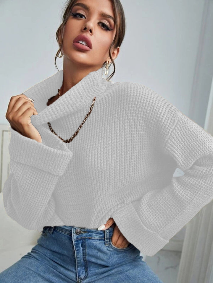 Knitted sweater for women with high collar and textured surface Lune London