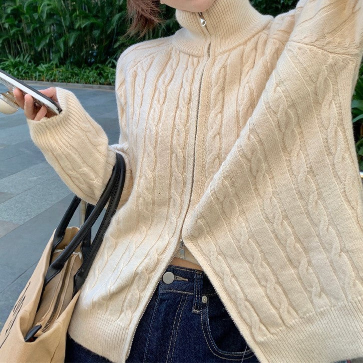 Cardigan en tricot épais pour femme avec col haut et coupe asymétrique Chic & Stil