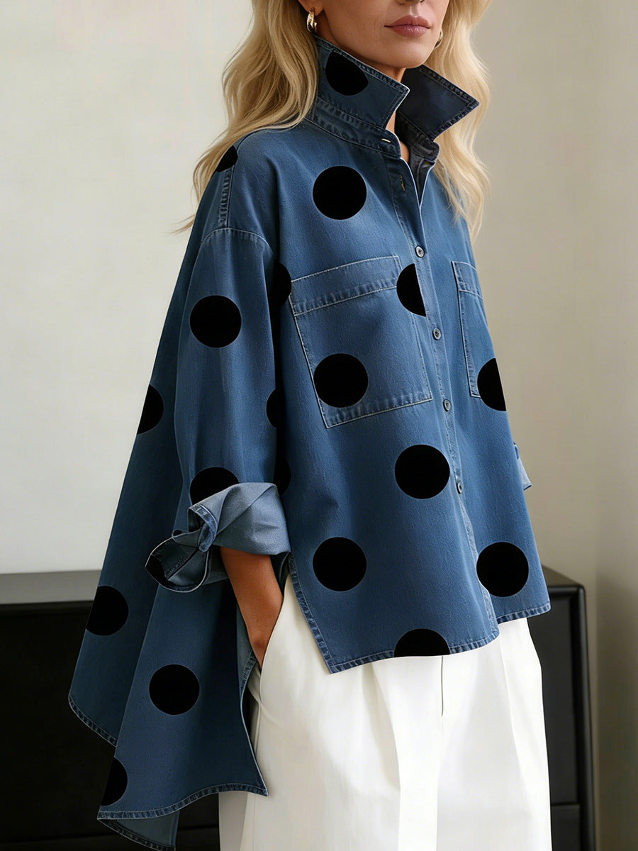 Women's Fashion Shirt Blouse with Extravagant Dots and Practical Pockets Lune London