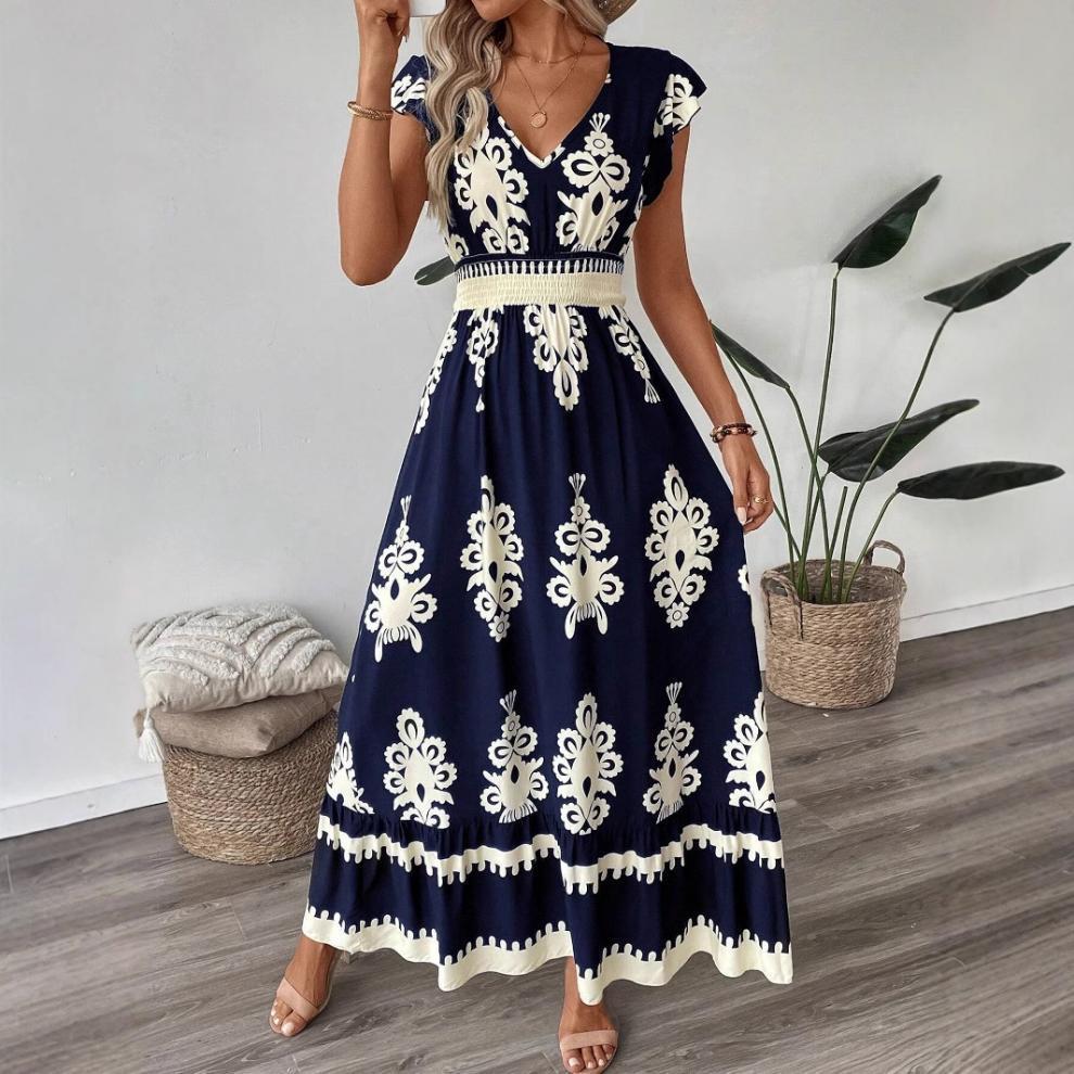 Bohemian floral maxi dress for women with short sleeves Lune London