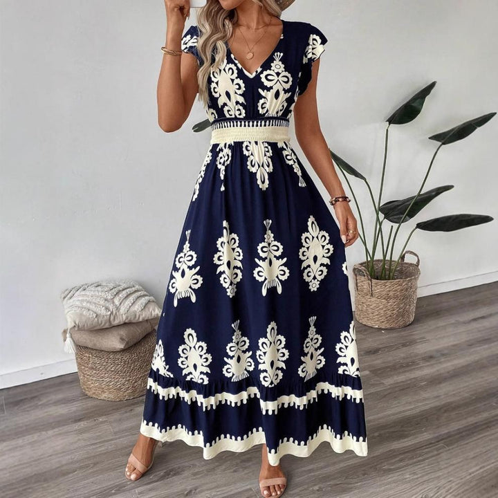 Bohemian floral maxi dress for women with short sleeves Lune London