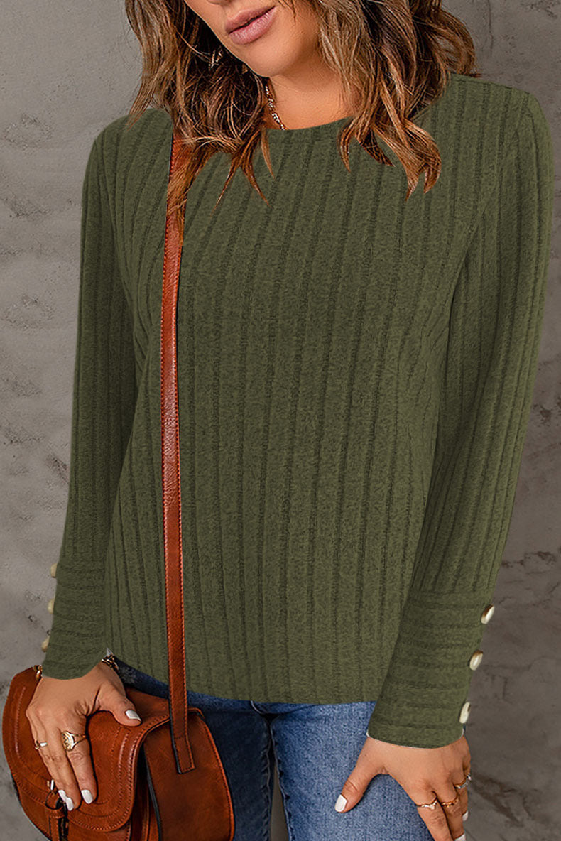 Women's stylish knit top with ribbed structure and elegant button details Lune London