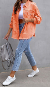 Ladies stylish overshirt jacket with fringed hem Lune London