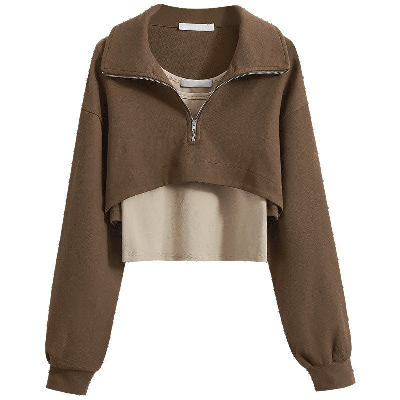Ladies fashionable cropped sweatshirt with high collar and zipper Chic & Stil