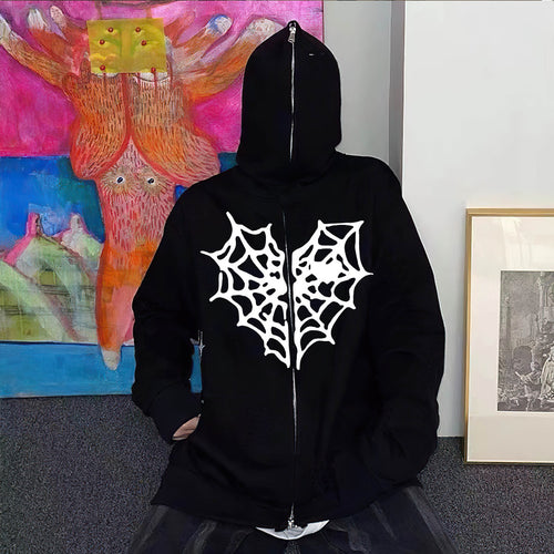 Lady Hoodie with a striking spider web design Lune London