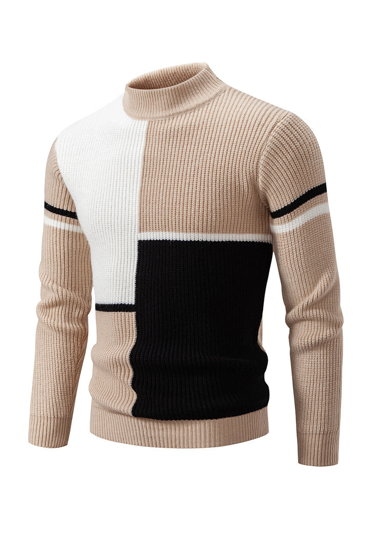 Men's knitted sweater with a trendy color block design and a high collar Lune London