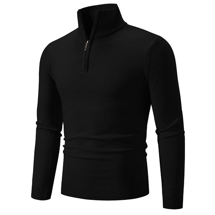 Knitted pullover for men with a modern high collar and a practical zipper Lune London