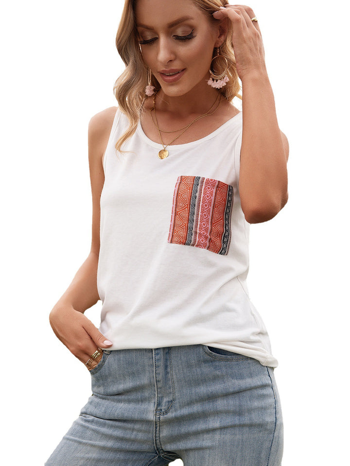 Sleeveless top for women with trendy printed pocket design Lune London