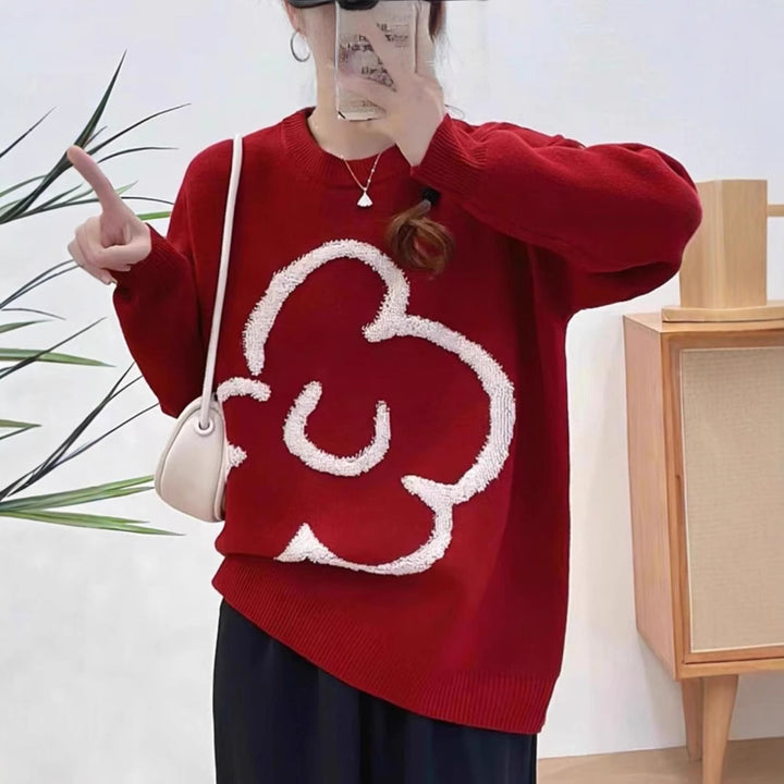 Oversized sweater for women with 3D floral design Lune London