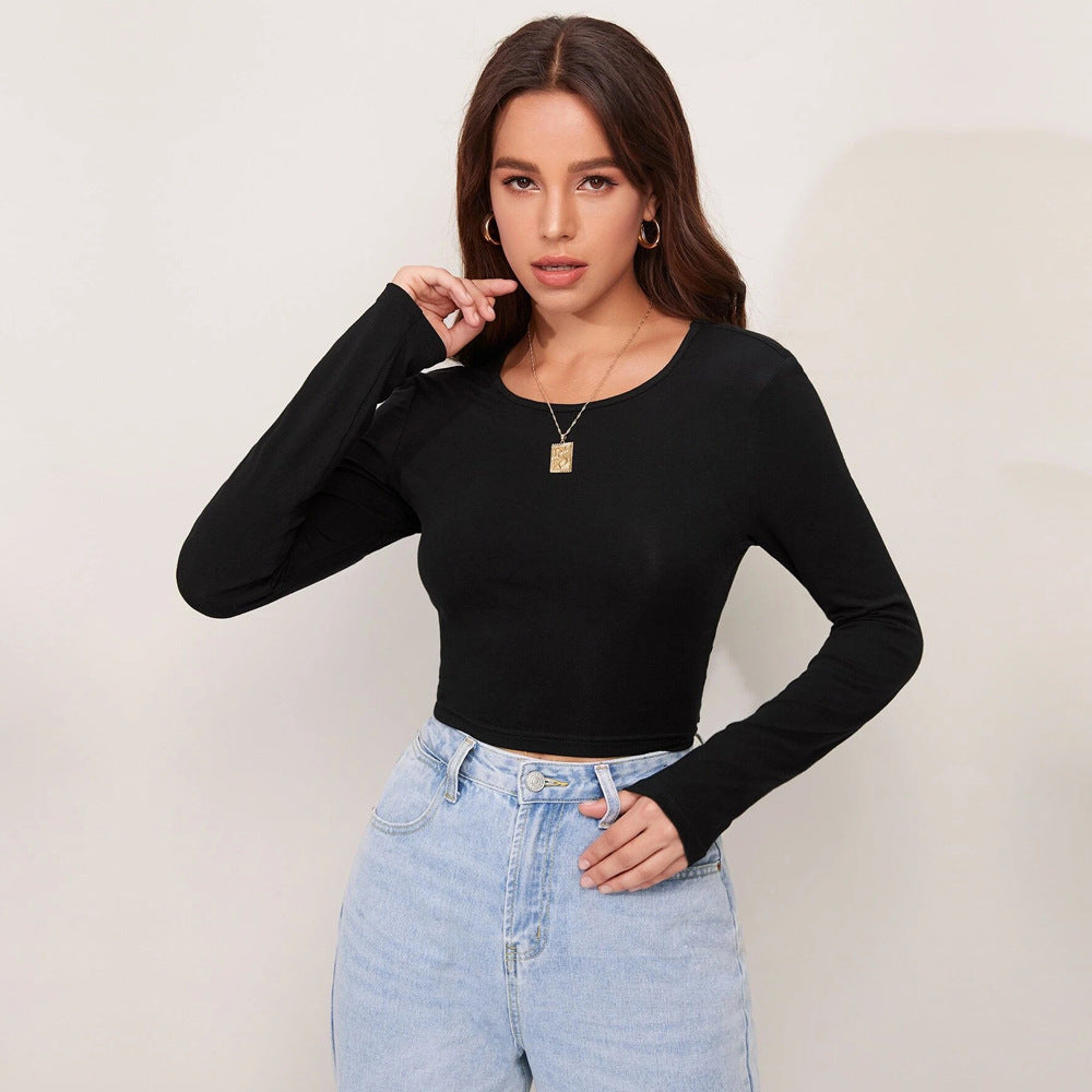 Long Sleeve Crop Shirt for Women with Elegant Ribbed Texture Chic & Stil