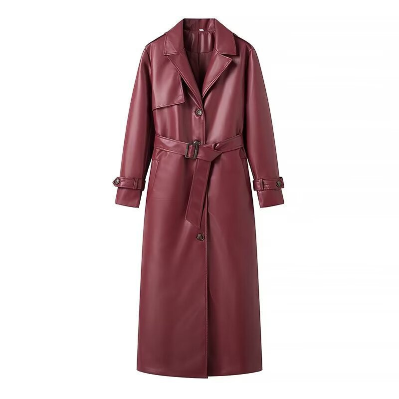 Women's faux leather trench coat with adjustable waist belt and chic collar Lune London