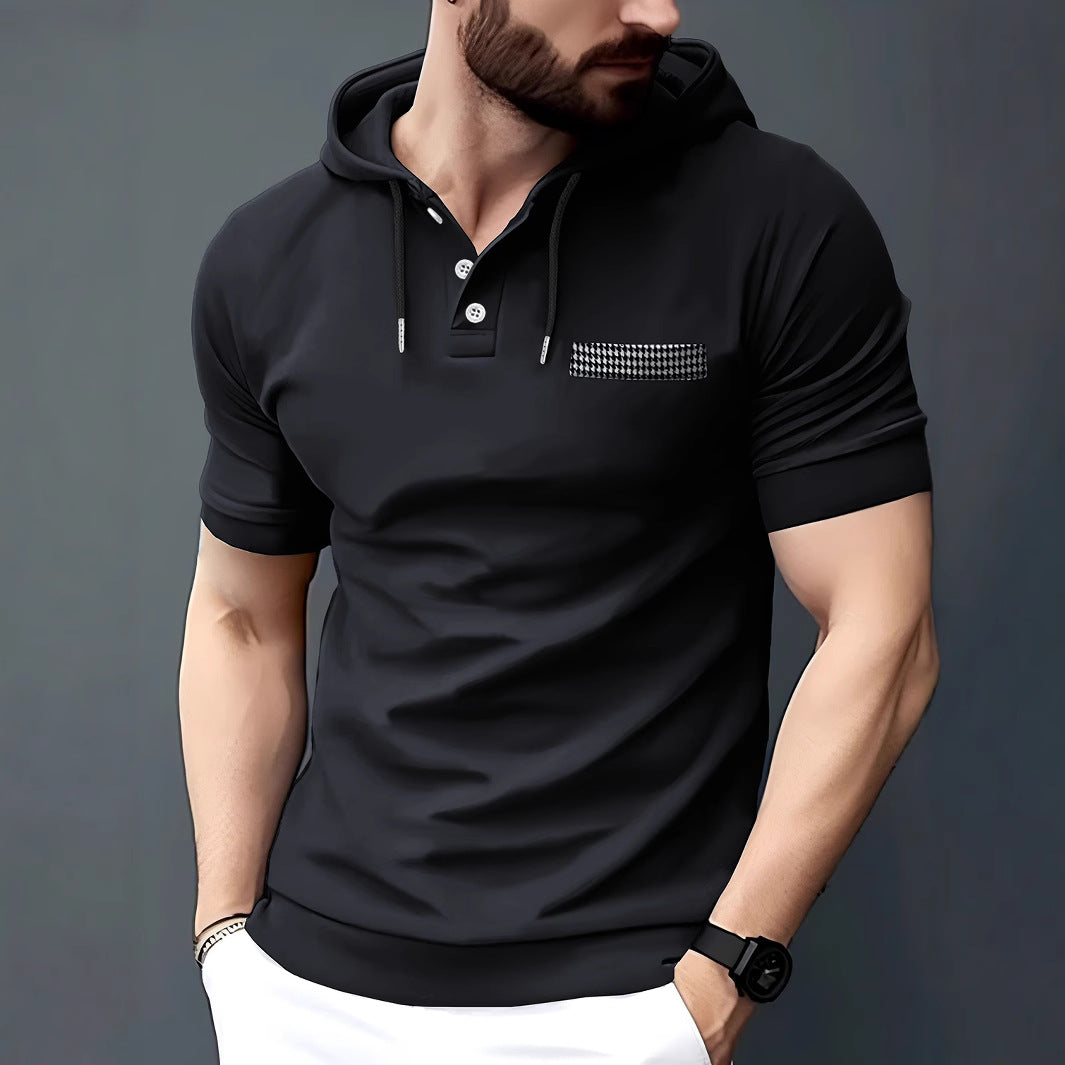 Elegant short-sleeve men's polo with hood and contrasting pocket Lune London