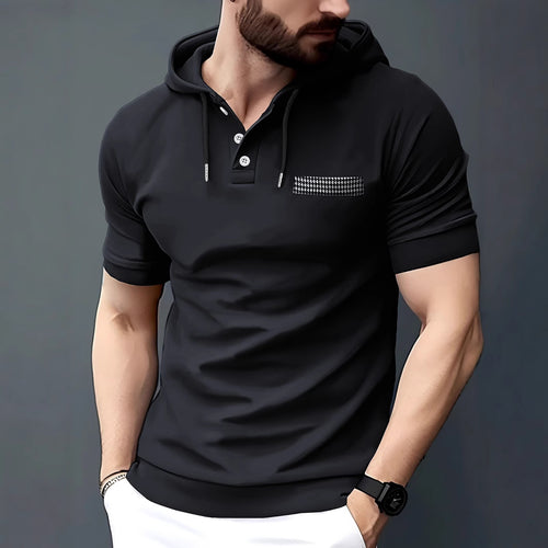 Elegant short-sleeve men's polo with hood and contrasting pocket Lune London