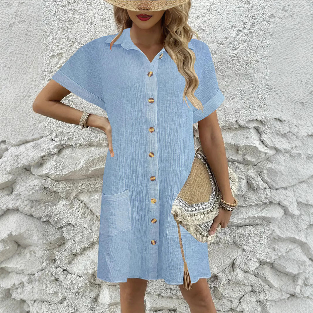 Shirt dress for ladies with textured surface and practical pockets Lune London