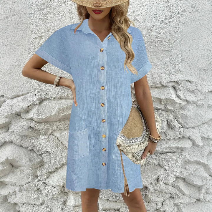Shirt dress for ladies with textured surface and practical pockets Lune London