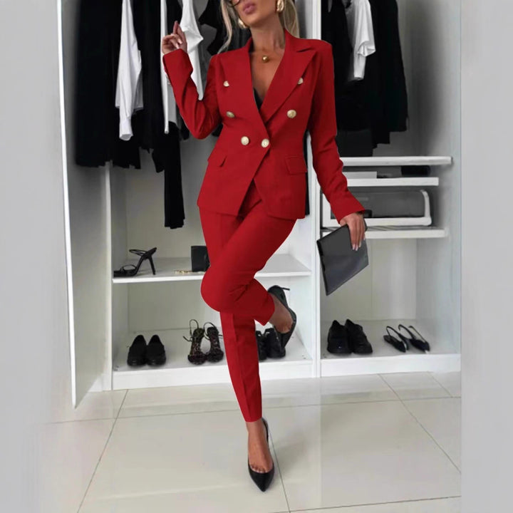 Ensemble de costume élégant pour femmes avec patte à double bouton et coupe ajustée Chic & Stil