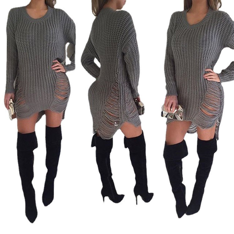 Robe tricotée pour femmes au design décontracté surdimensionné avec des détails découpés saisissants Chic & Stil