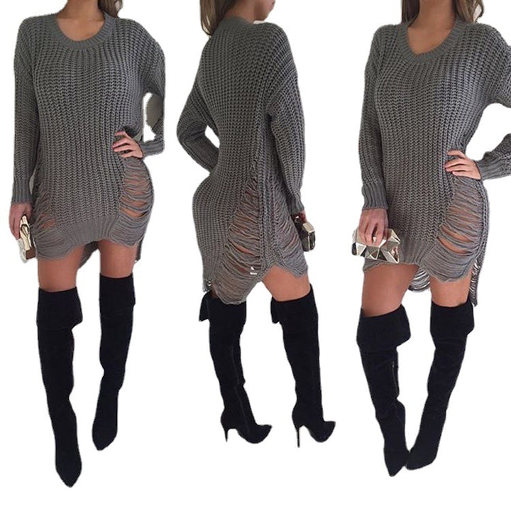 Robe tricotée pour femmes au design décontracté surdimensionné avec des détails découpés saisissants Chic & Stil