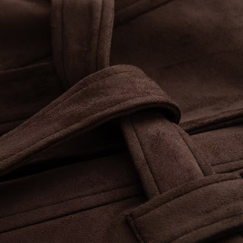 Veste en faux cuir à la mode pour femmes avec col large et ceinture à la taille Chic & Stil