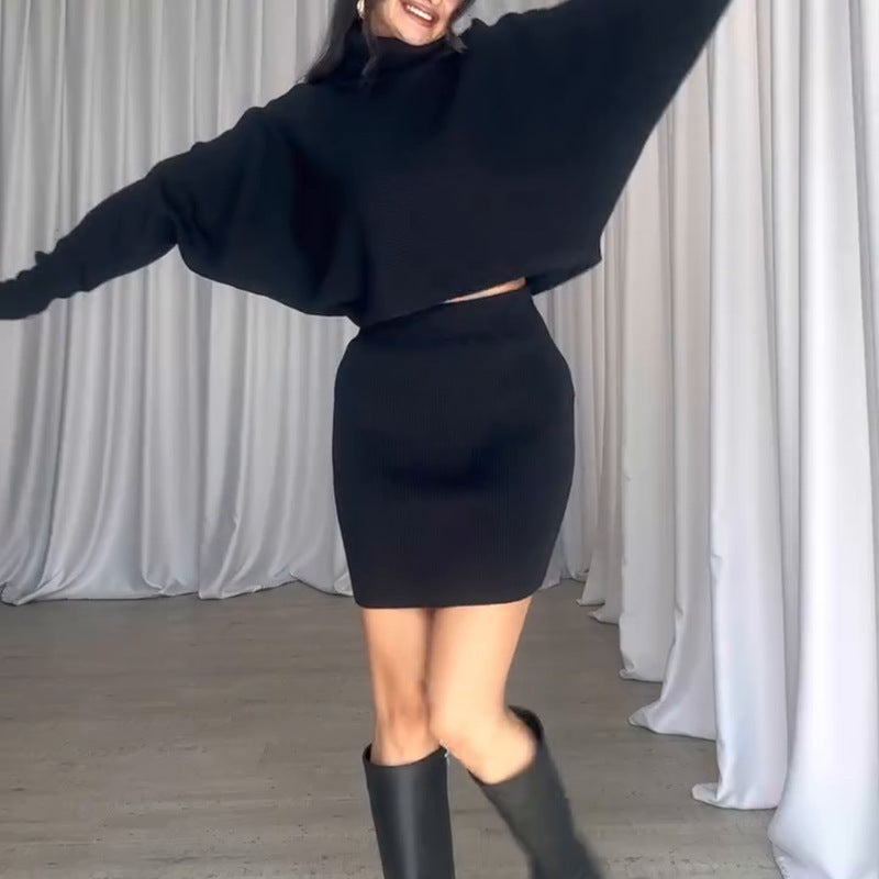 Knit dress for women with casual turtleneck and raglan sleeves Lune London