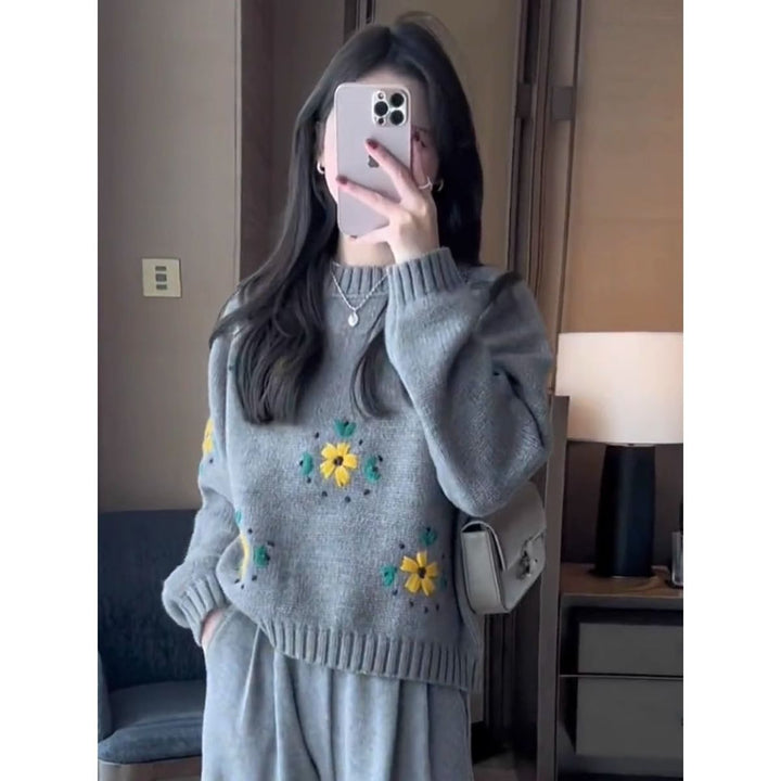 Pull en tricot pour femme avec design floral Chic & Stil