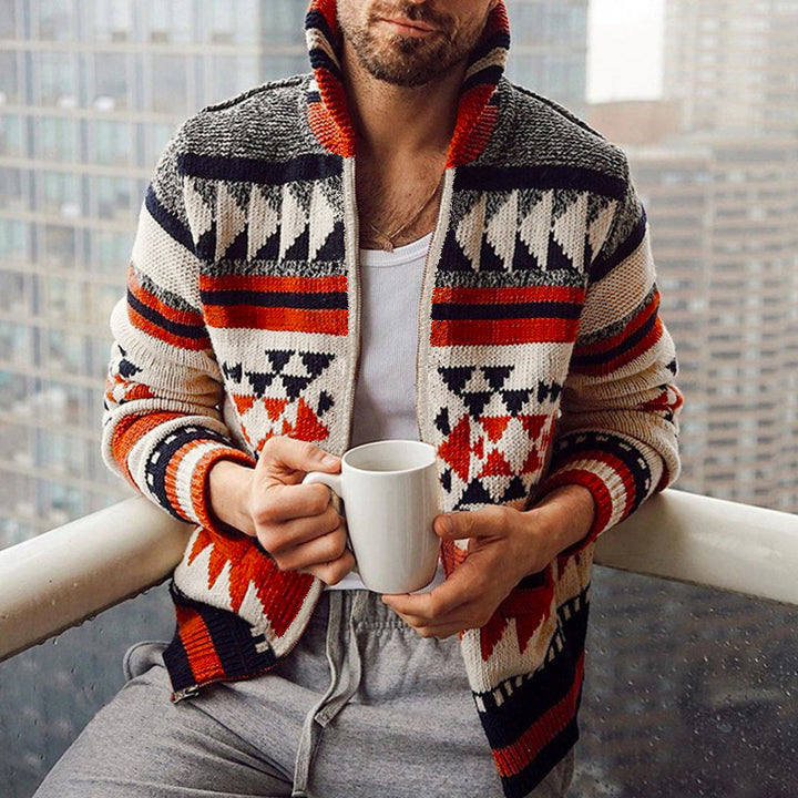 Men's knit jacket with geometric pattern and high collar Lune London