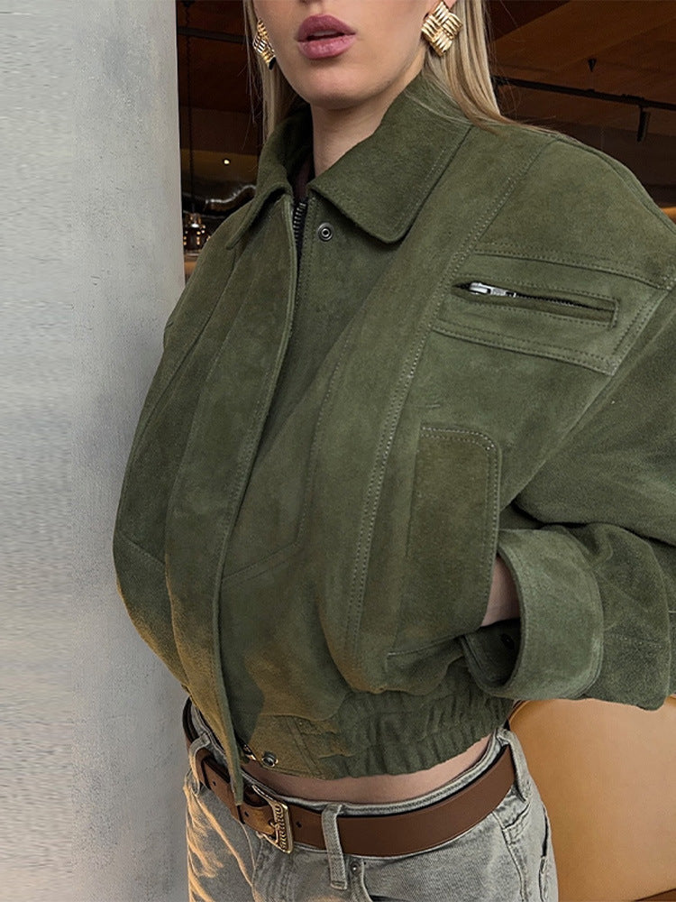 Cropped suede jacket for women with practical pockets Lune London