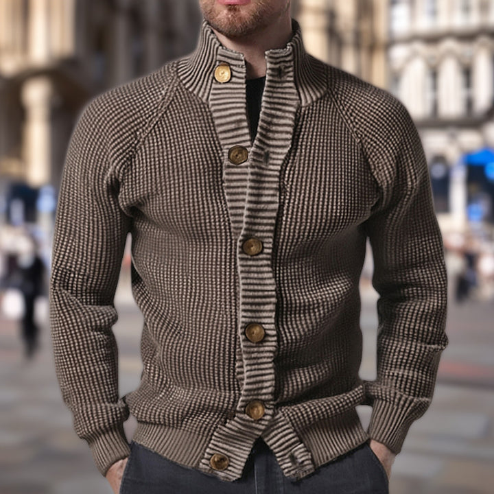 Men's knit jacket with a modern textured pattern and a comfortable high collar Lune London