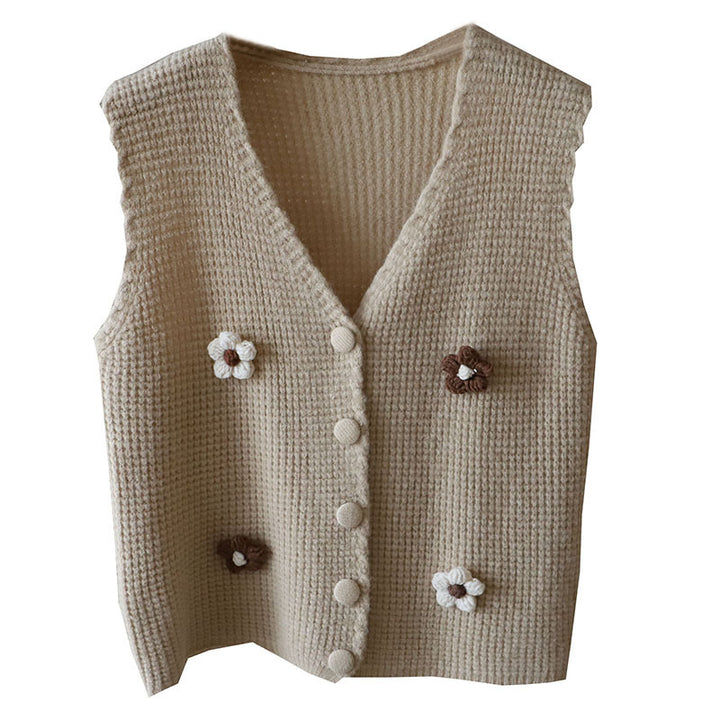 Knit vest for women with floral design and button closure Lune London