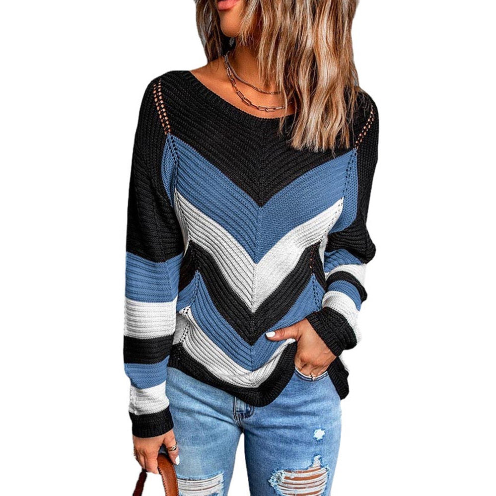 Fashionable knitted sweater for women with chevron pattern and relaxed fit Lune London