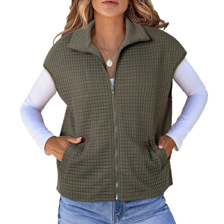 Women Lightweight Gaspé Knitted Vest with Pockets and High Collar Lune London