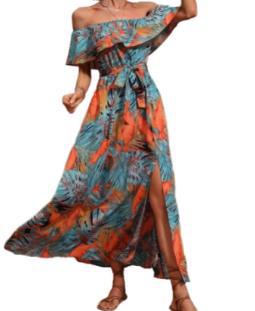 Lune London Off-Shoulder Tropical Maxi Dress for Women