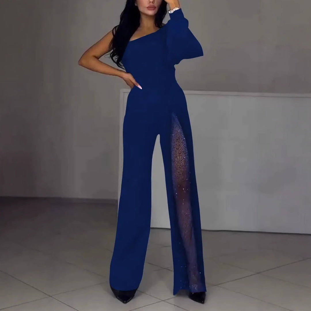 Women Elegant Jumpsuit with Transparent Inserts and Sequins Lune London