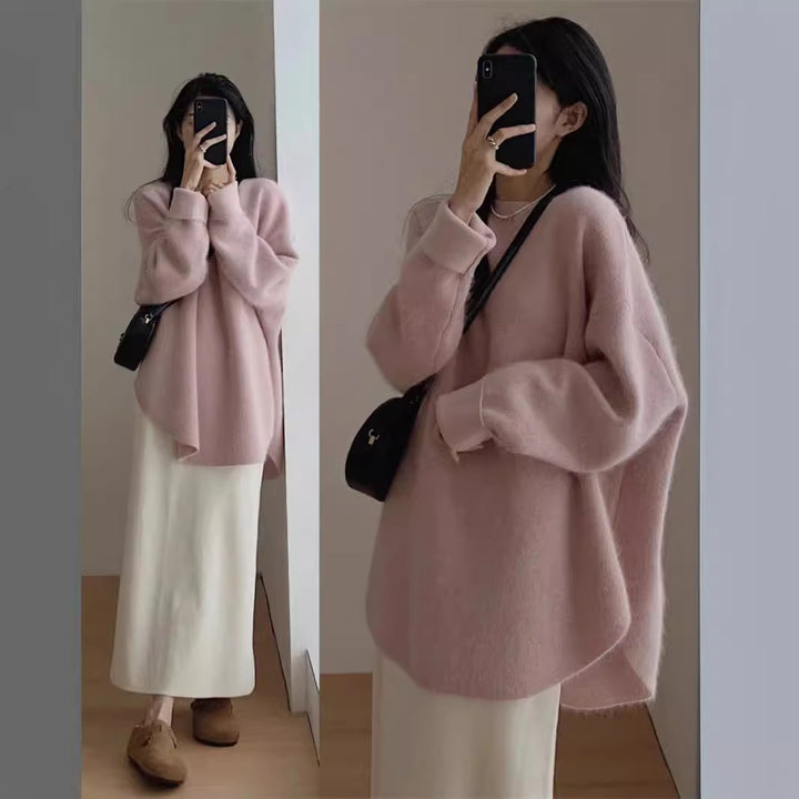 Pull oversized confortable pour femmes en matériau tricot doux avec une coupe décontractée