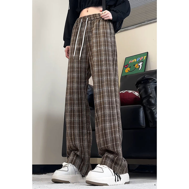 Loose plaid harem pants for women with elastic waistband and side drawstring Lune London
