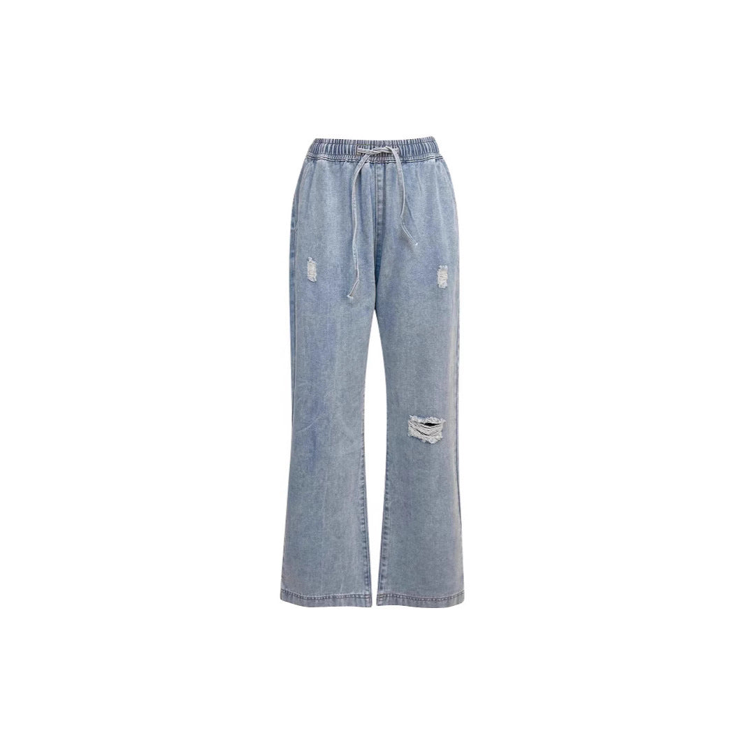 Women's Casual Loose Denim Pants with Elastic Waist Lune London
