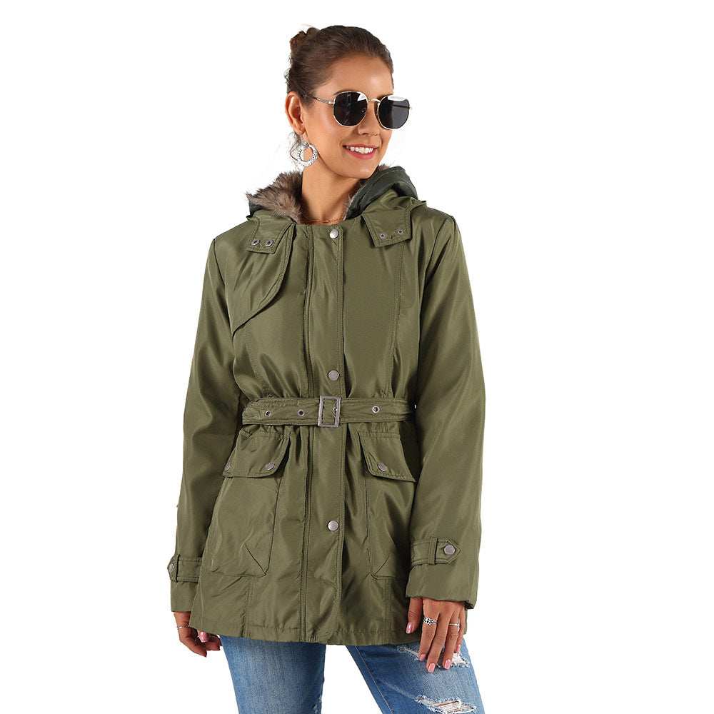 Ladies Outerwear Parka with adjustable drawstring and removable hood Lune London