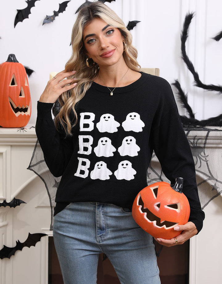 Pull d'Halloween en tricot pour femmes avec motif de fantôme et coupe ample Chic & Stil