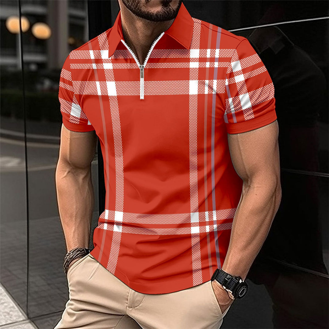 Men's stylish plaid polo with front ZIP Lune London