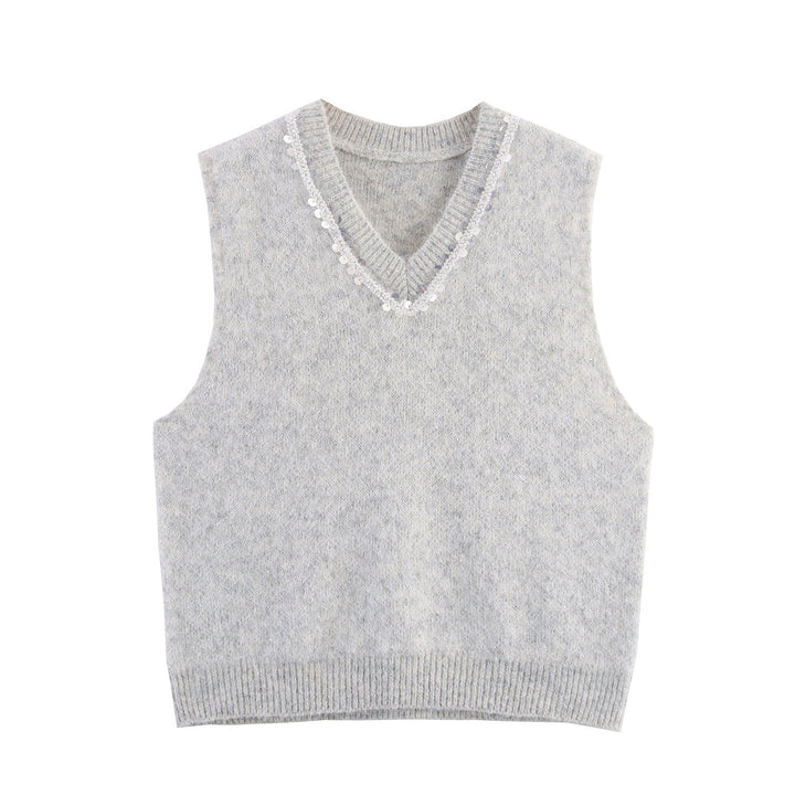 Ladies elegant sleeveless knitted sweater with sparkling appliqués Lune London