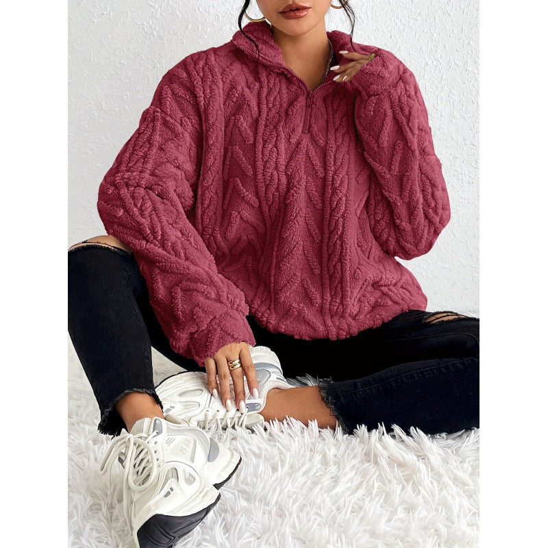 Ladies Trendy Polyester Sweater with High Collar and Lune London Texture