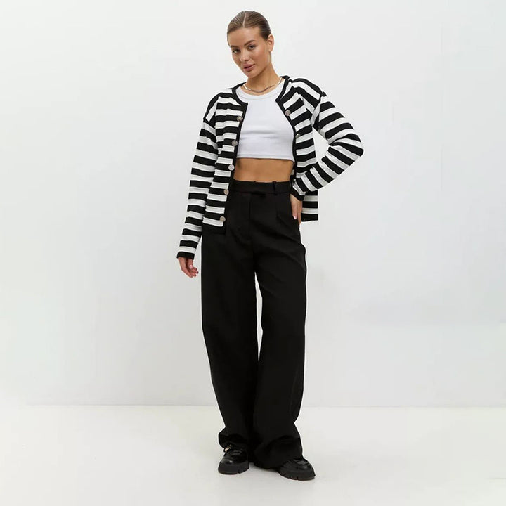 Knitted jacket for women with a trendy striped pattern and elegant buttons Lune London