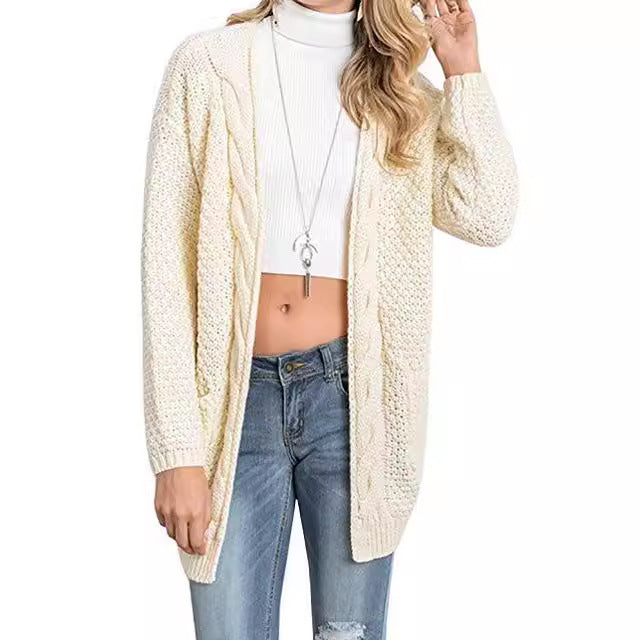 Ladies comfortable knit cardigan with pockets and twisted pattern Lune London