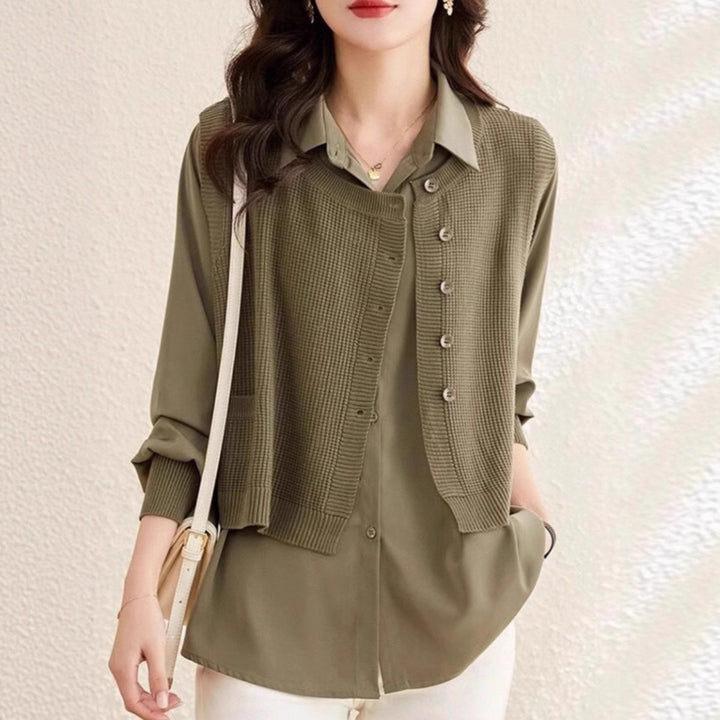 Women knitted sweater with integrated shirt Lune London