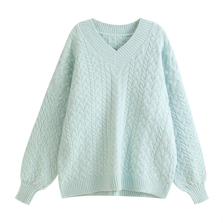 Pull en tricot épais pour femme avec des manches volumineuses et un col en V Chic & Stil