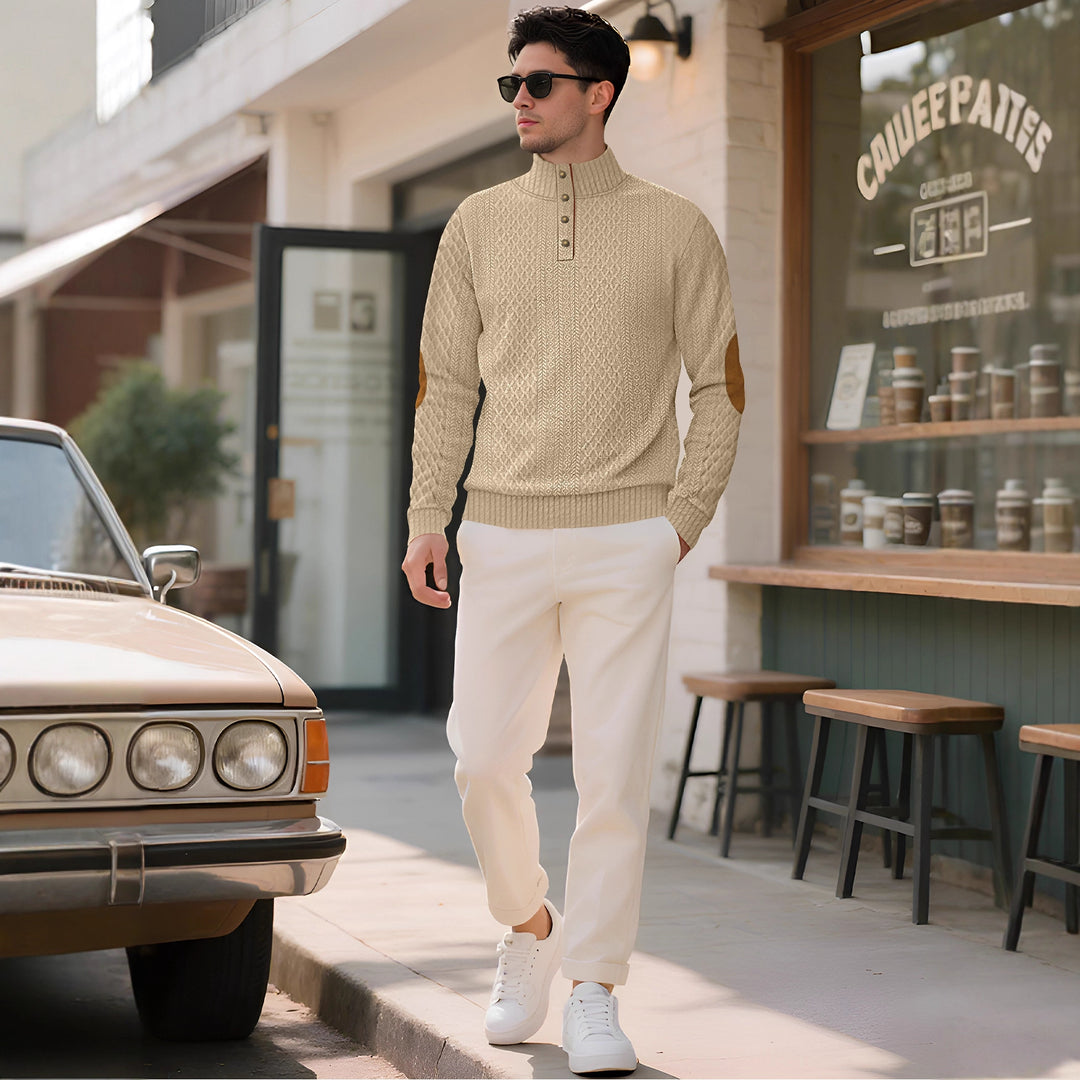 Knit sweater for men with high collar and stylish buttoned cuffs Lune London