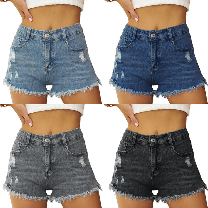 Destroyed denim shorts for women with frayed hem and high waist Lune London
